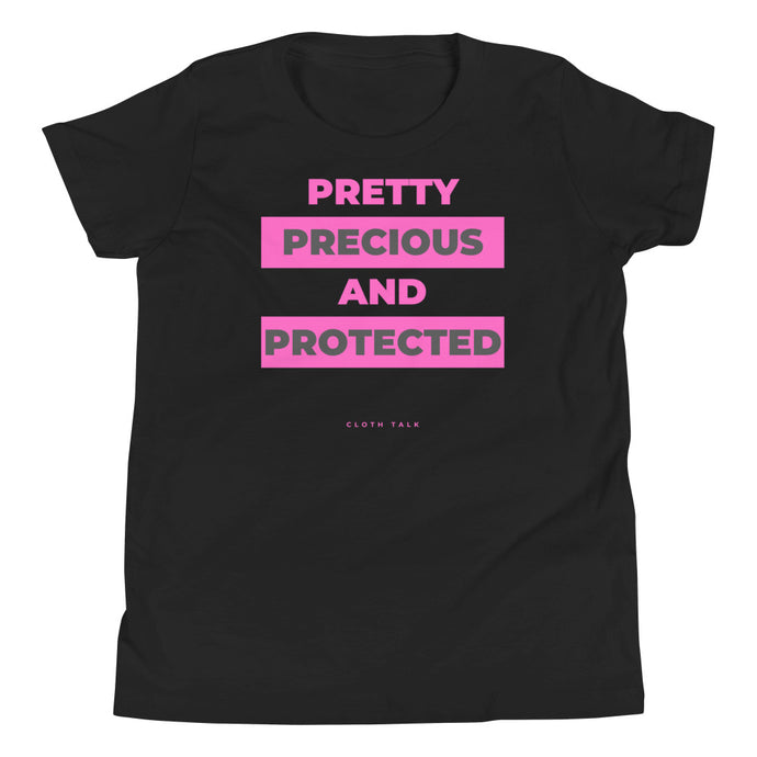 Pretty Precious & Protected - Girls Youth T-Shirt (Black)