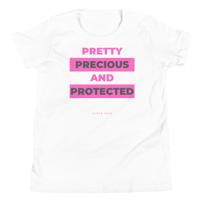 Pretty Precious & Protected - Girls Youth T-Shirt (White)